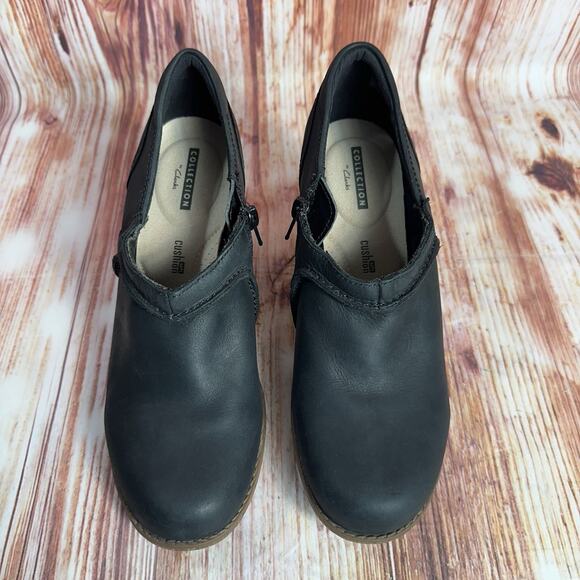 Clarks SASHLIN ALETA Sz 8 Black Leather Zip Booties Ankle Block Heel Boots Shoes - Picture 3 of 10